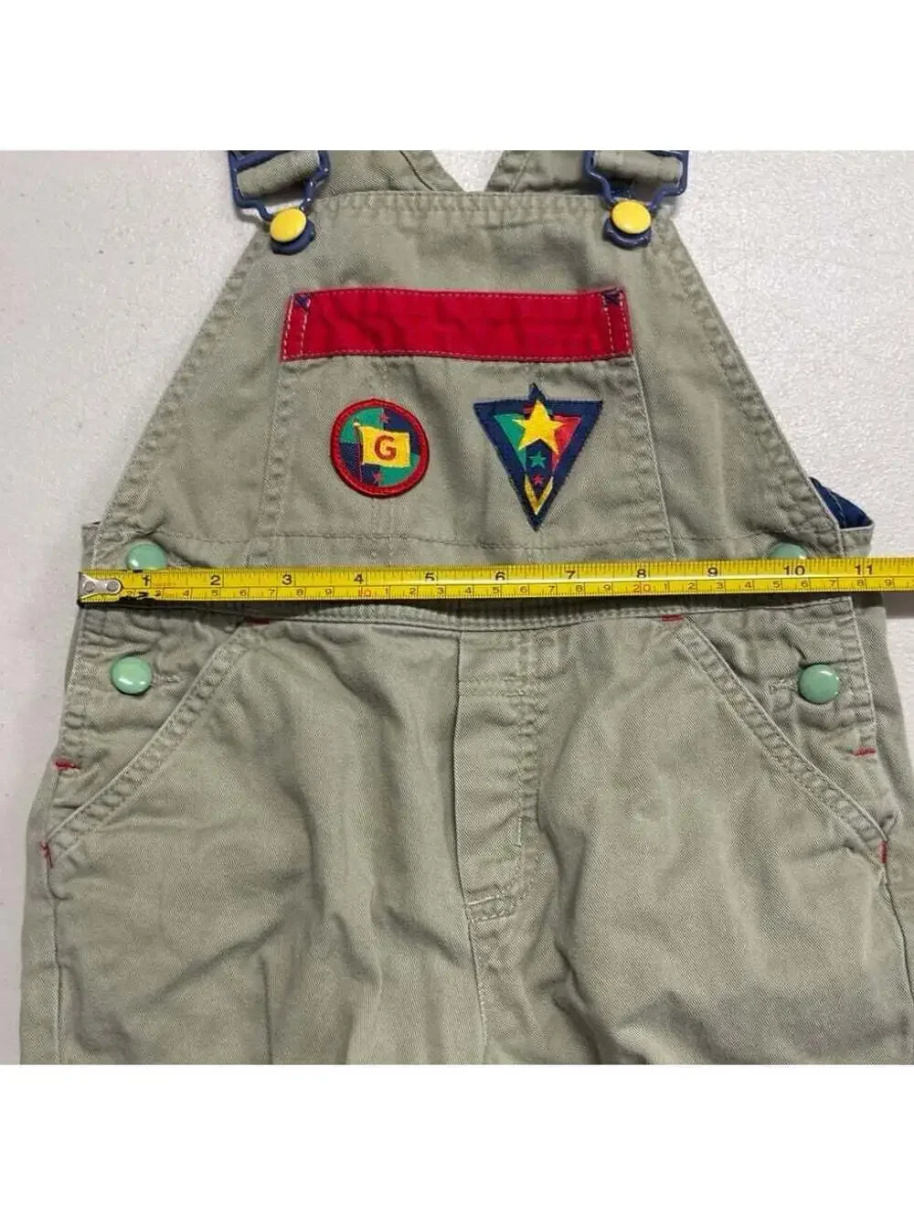 Vintage 90s Gymboree Baby Overalls Small Colorblock Patch Snap Romper USA VTG